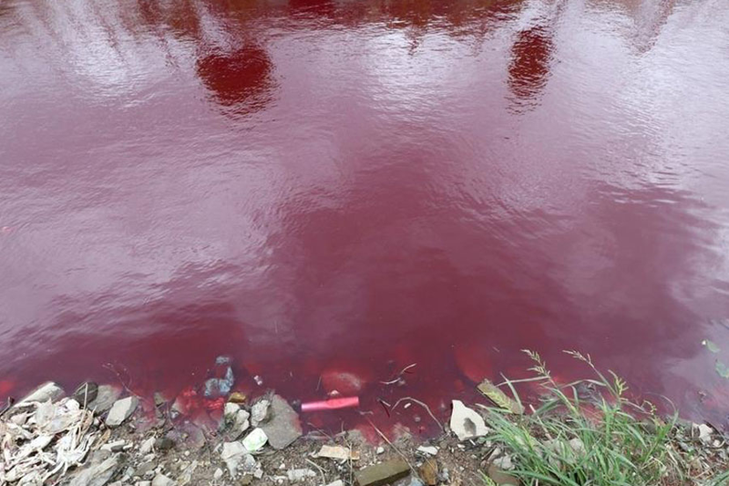 Illustration for article titled River in China mysteriously turns blood-red overnight